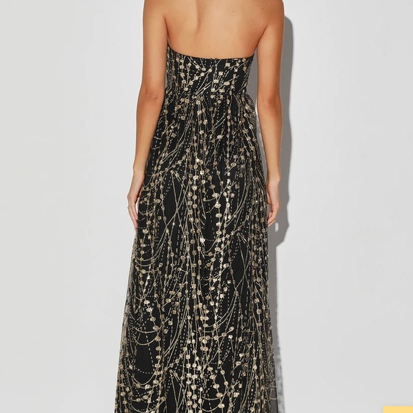 Lulu’s Time to Shine Black and Gold Glitter Sequin Strapless Maxi Dress - Picture 6 of 6